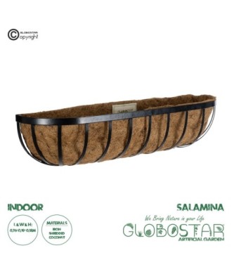 GloboStar® Artificial Garden SALAMINA 20561 Κρεμαστό Διακοσμητικό Κασπώ Γλάστρα - Flower Pot από Φλοιό Καρύδας Καφέ με Μαύρη Μεταλλική Βάση Μ76 x Π19 x Υ18cm